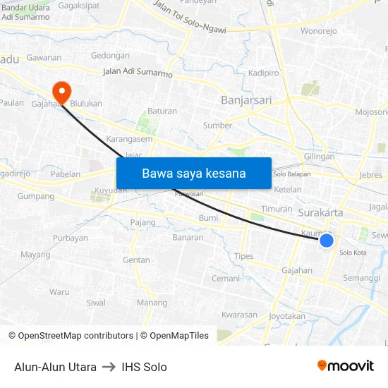 Alun-Alun Utara to IHS Solo map