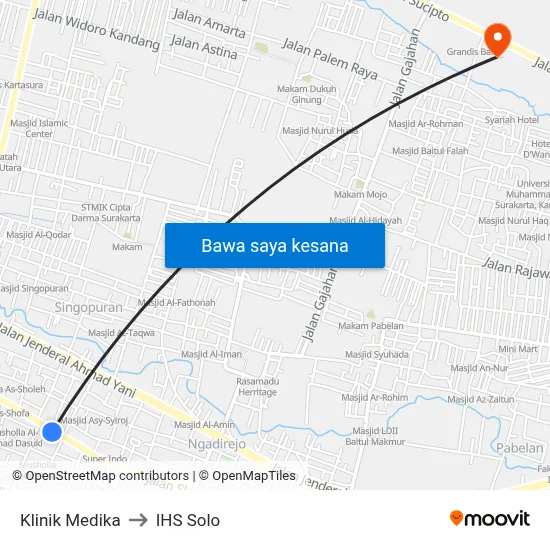 Klinik Medika to IHS Solo map