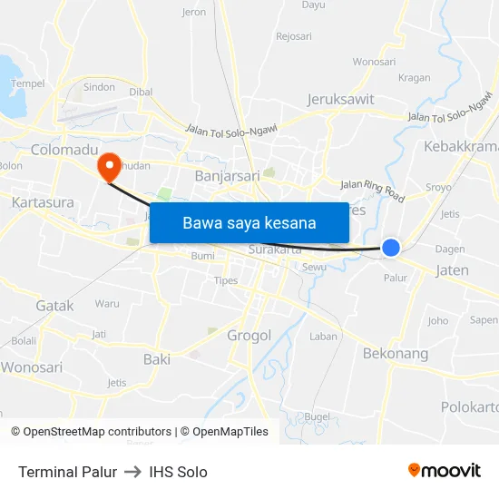 Terminal Palur to IHS Solo map