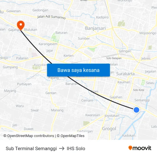 Sub Terminal Semanggi to IHS Solo map