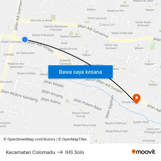 Kecamatan Colomadu to IHS Solo map