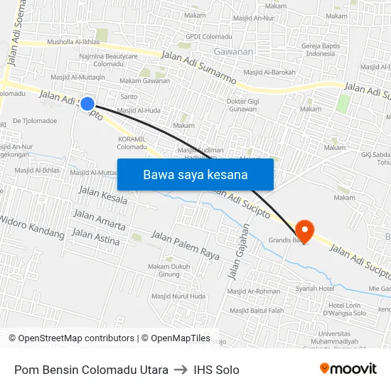 Pom Bensin Colomadu Utara to IHS Solo map