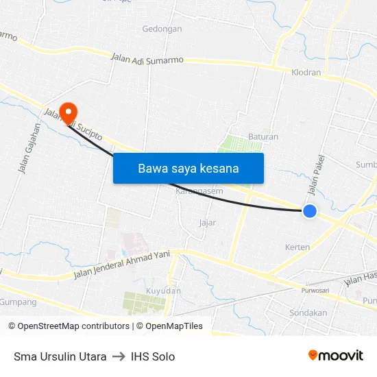 Sma Ursulin Utara to IHS Solo map