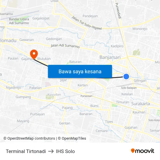 Terminal Tirtonadi to IHS Solo map