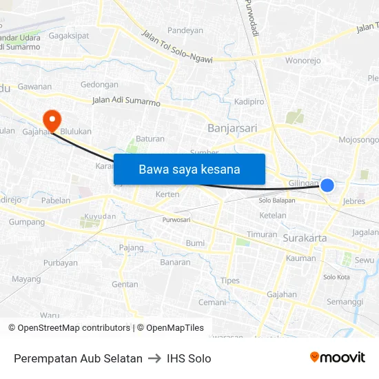Perempatan Aub Selatan to IHS Solo map