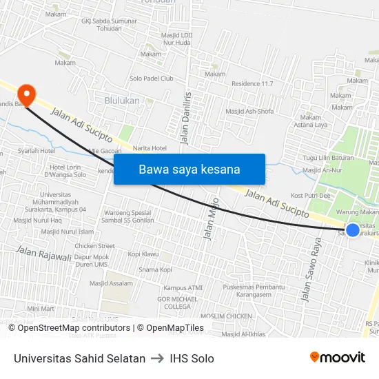 Universitas Sahid Selatan to IHS Solo map