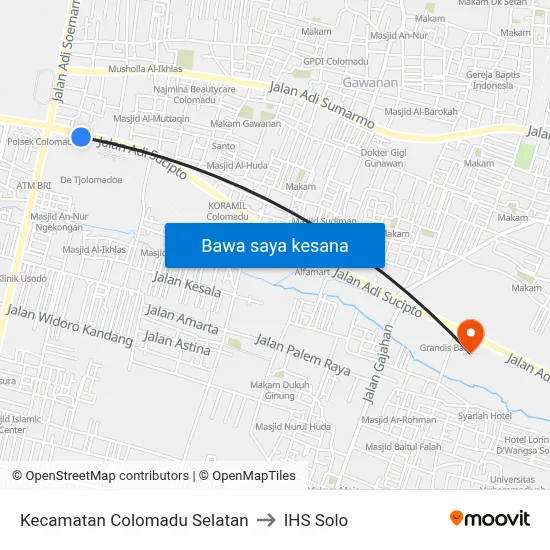 Kecamatan Colomadu Selatan to IHS Solo map