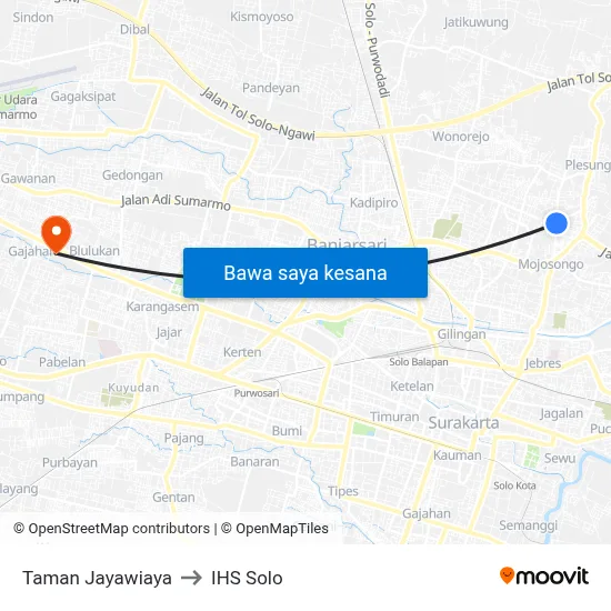 Taman Jayawiaya to IHS Solo map