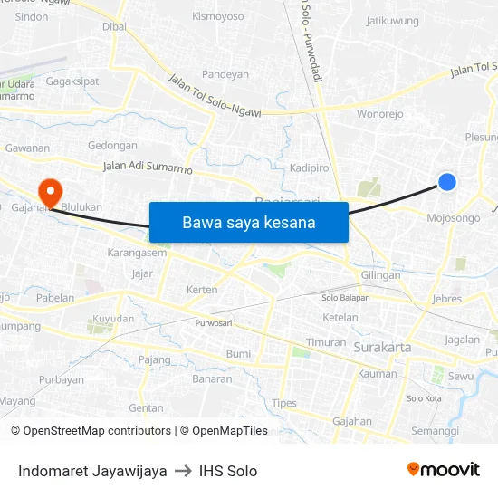 Indomaret Jayawijaya to IHS Solo map