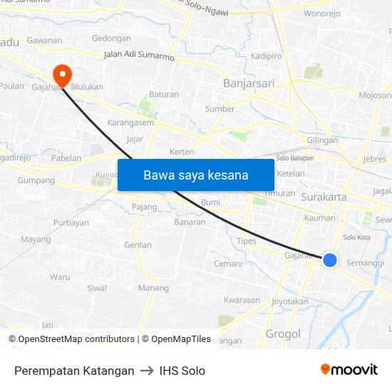 Perempatan Katangan to IHS Solo map