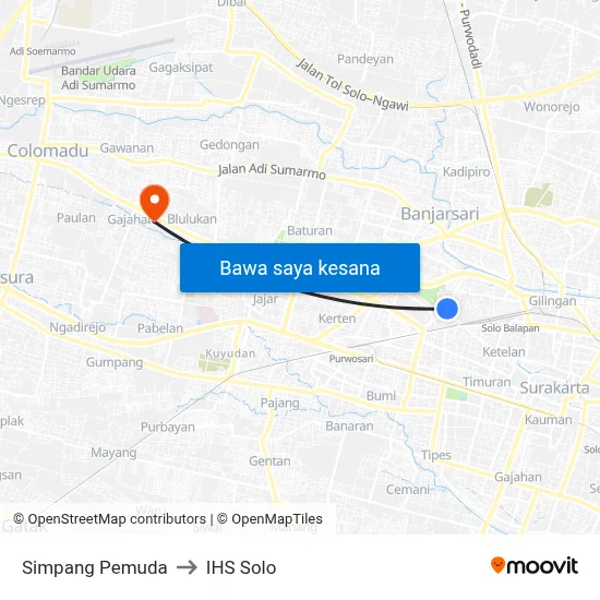 Simpang Pemuda to IHS Solo map