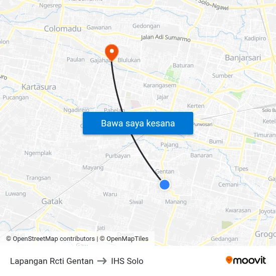 Lapangan Rcti Gentan to IHS Solo map