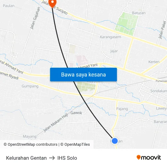 Kelurahan Gentan to IHS Solo map