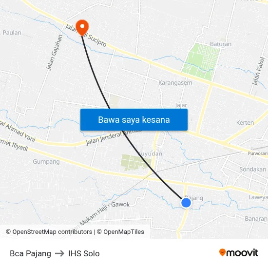 Bca Pajang to IHS Solo map