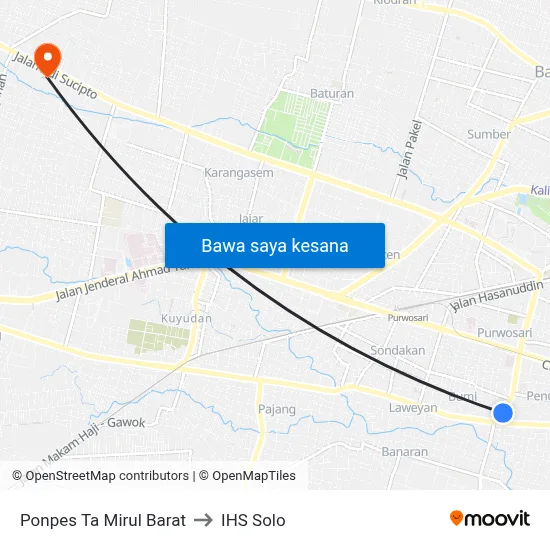 Ponpes Ta Mirul Barat to IHS Solo map