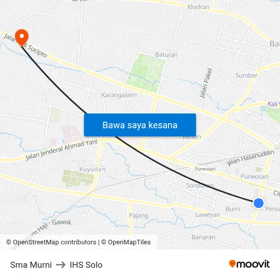 Sma Murni to IHS Solo map