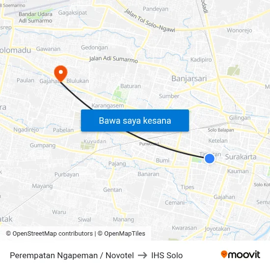 Perempatan Ngapeman / Novotel to IHS Solo map