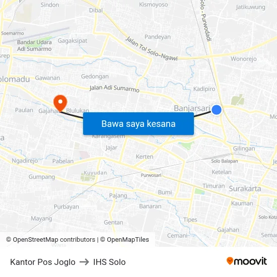 Kantor Pos Joglo to IHS Solo map