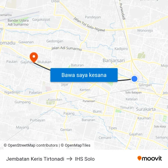 Jembatan Keris Tirtonadi to IHS Solo map
