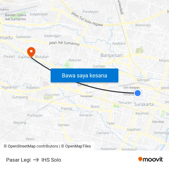 Pasar Legi to IHS Solo map