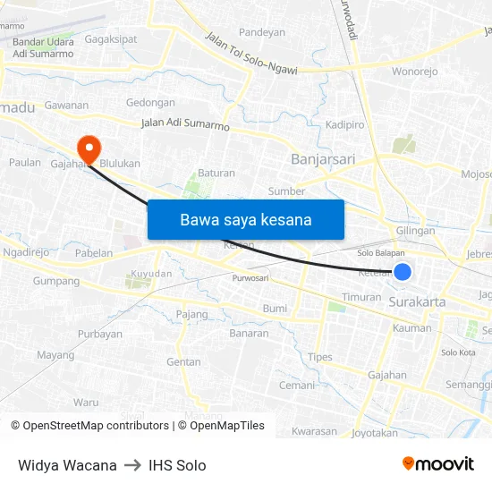 Widya Wacana to IHS Solo map
