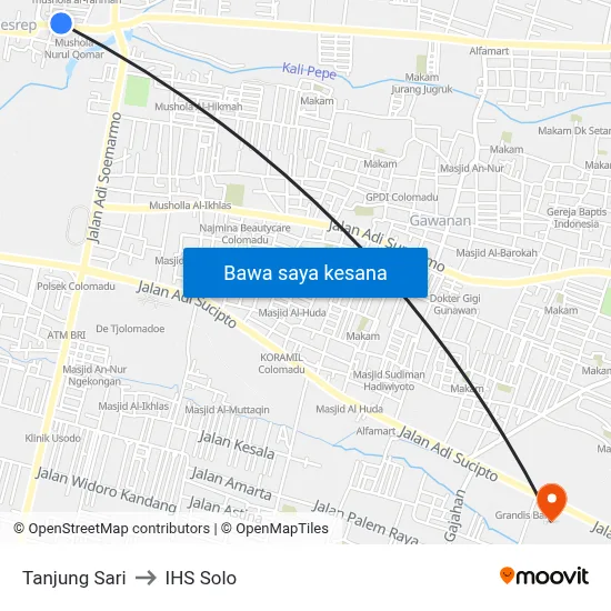 Tanjung Sari to IHS Solo map