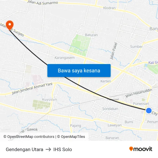 Gendengan Utara to IHS Solo map