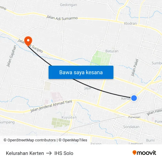 Kelurahan Kerten to IHS Solo map