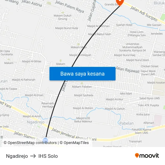 Ngadirejo to IHS Solo map