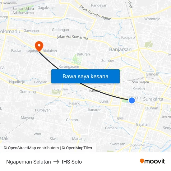 Ngapeman Selatan to IHS Solo map