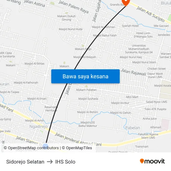 Sidorejo Selatan to IHS Solo map