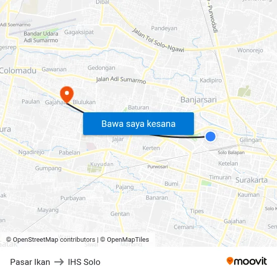 Pasar Ikan to IHS Solo map