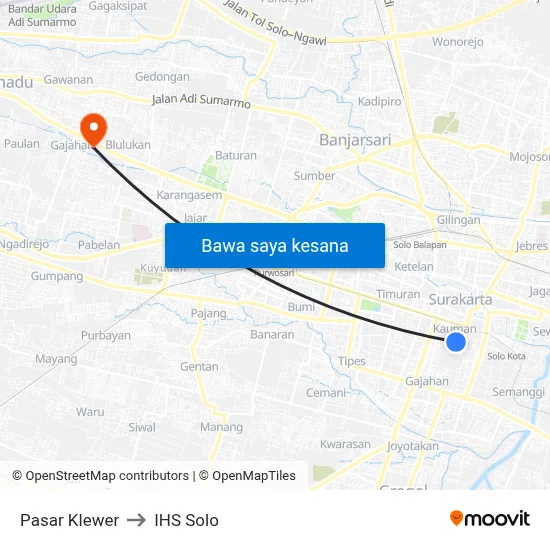 Pasar Klewer to IHS Solo map