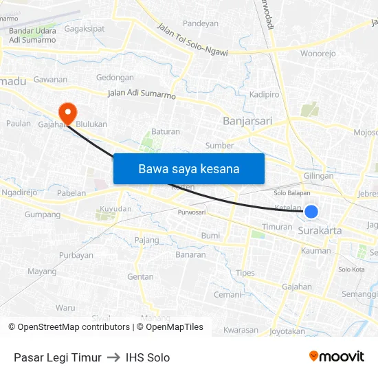 Pasar Legi Timur to IHS Solo map