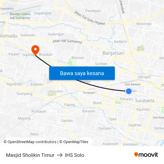 Masjid Sholikin Timur to IHS Solo map