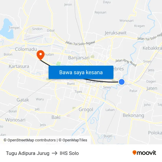 Tugu Adipura Jurug to IHS Solo map
