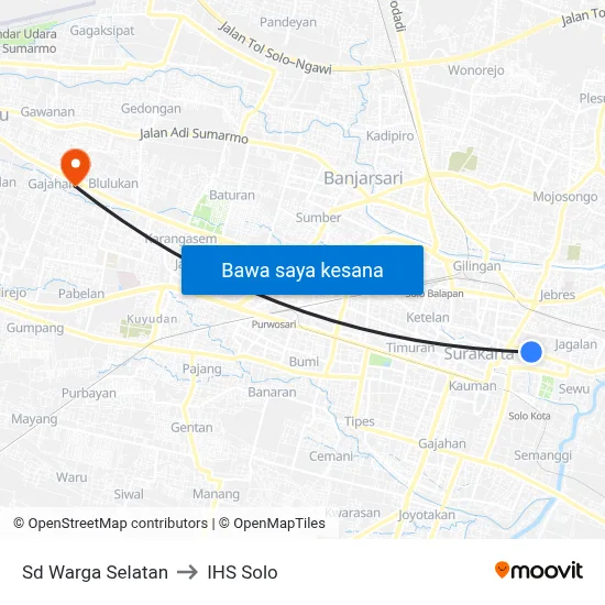 Sd Warga Selatan to IHS Solo map