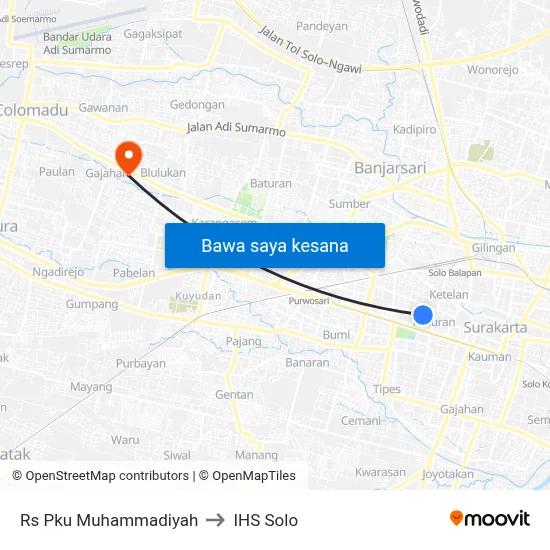 Rs Pku Muhammadiyah to IHS Solo map