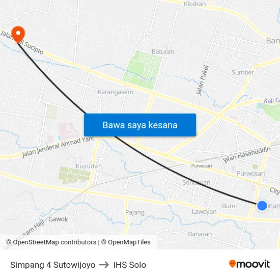 Simpang 4 Sutowijoyo to IHS Solo map