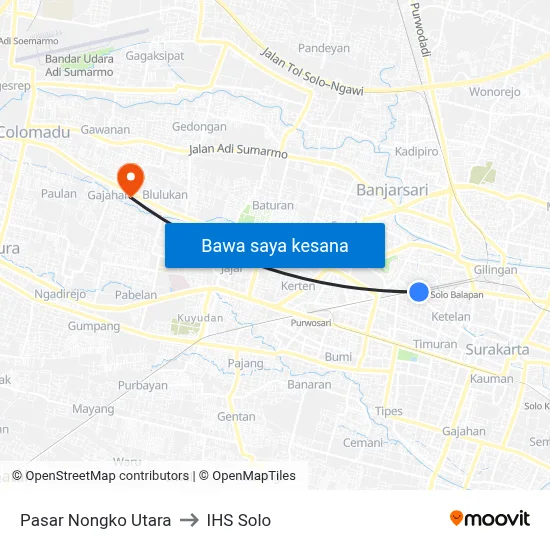 Pasar Nongko Utara to IHS Solo map