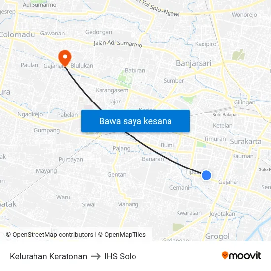 Kelurahan Keratonan to IHS Solo map