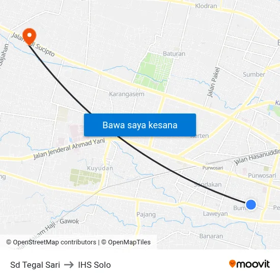 Sd Tegal Sari to IHS Solo map