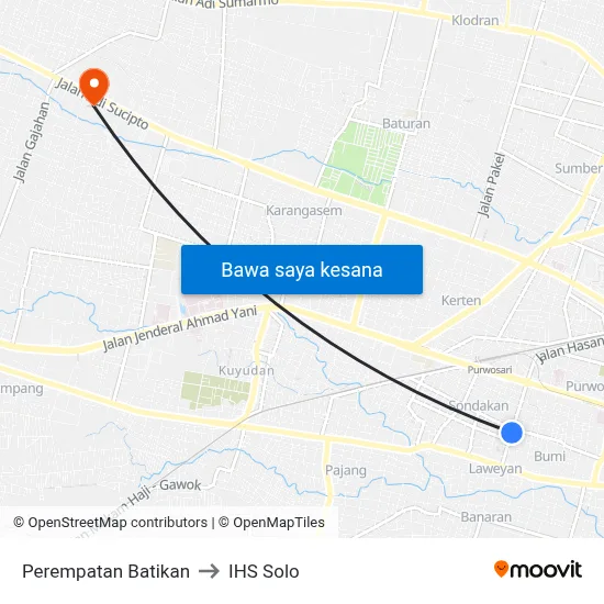 Perempatan Batikan to IHS Solo map