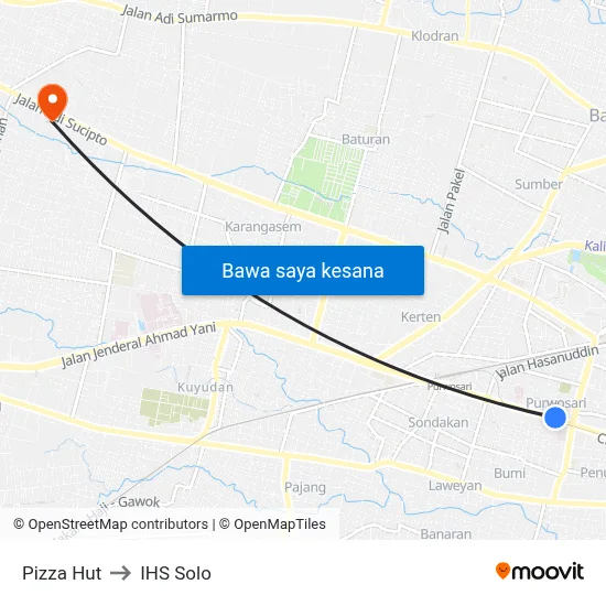 Pizza Hut to IHS Solo map