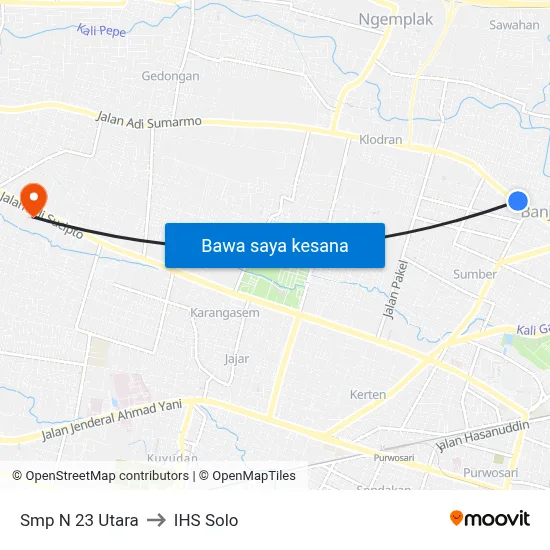 Smp N 23 Utara to IHS Solo map