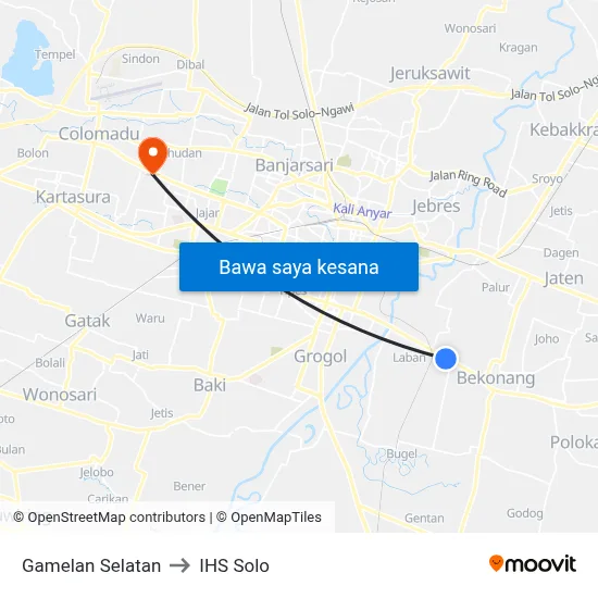 Gamelan Selatan to IHS Solo map