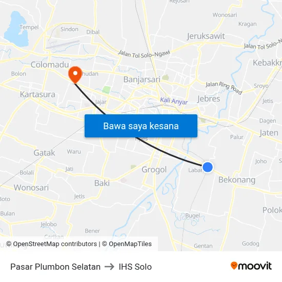 Pasar Plumbon Selatan to IHS Solo map