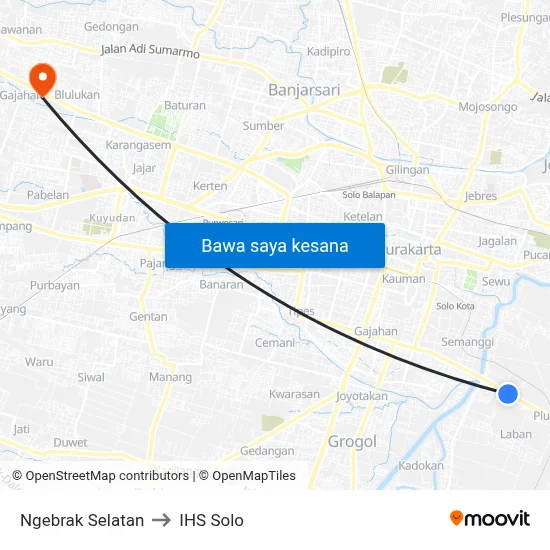 Ngebrak Selatan to IHS Solo map