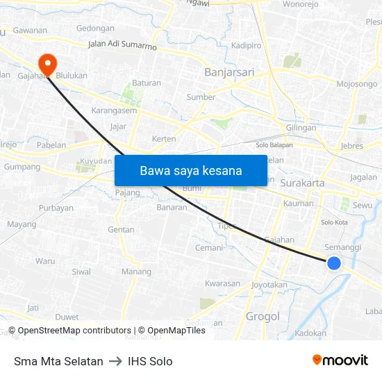 Sma Mta Selatan to IHS Solo map