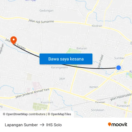 Lapangan Sumber to IHS Solo map